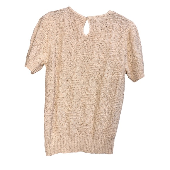 Kenneth Too! Knit Sweater Top Cream Cable Knit Short Sleeve Keyhole Back Size M - Picture 2 of 7